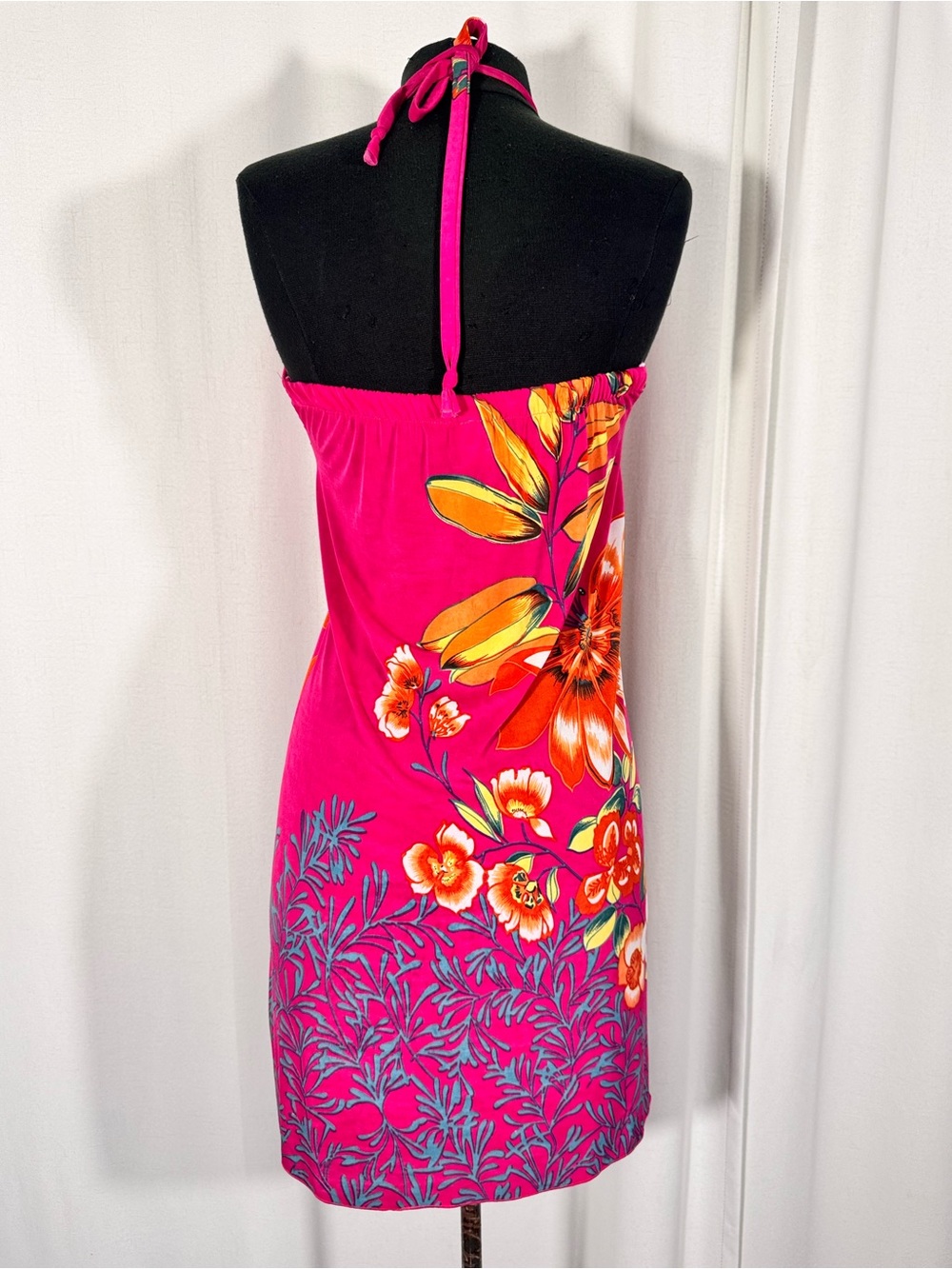 Y2K Hot Pink Floral Halter Neck Mini Dress - Picture 2 of 8